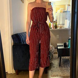 Sleeveless Abercrombie Maroon & White Striped Jumpsuit, Size: SM